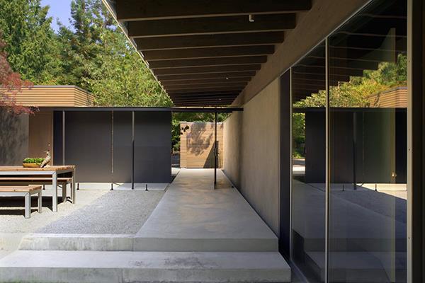 relaksujący elegancki pomysł na projekt domu przejście betonowa szarość