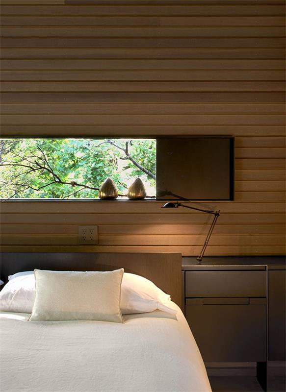 Relaksujący elegancki pomysł na projekt domu zagłówkiem okna sypialni