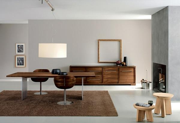 ameublement de salle à manger moderne table à manger minimaliste ameublement en bois aspect béton murs tapis