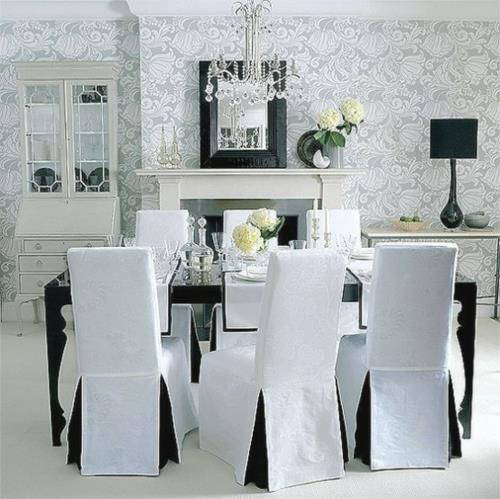 salle à manger intérieur chaises fleurs table décoration murale papier peint