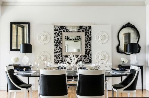 salle à manger intérieur noir blanc salle à manger chaises miroir
