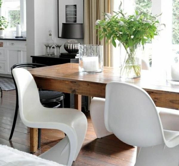 jadalnia z krzesłami krzesło panton białe designerskie krzesła