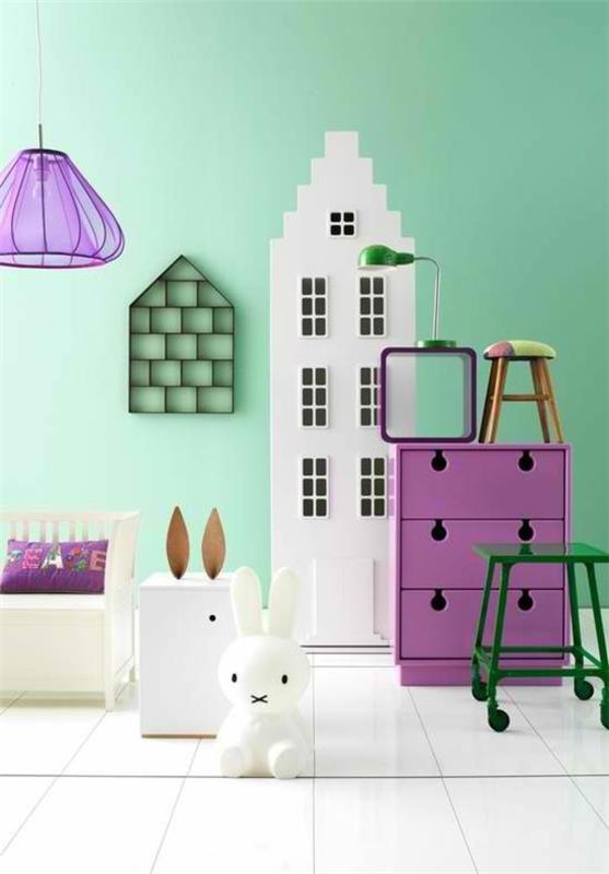 idées de couleurs chambre d'enfants vert violet blanc