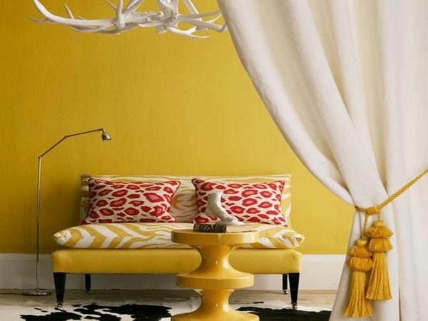 idee de rideaux design couleur idee porte rideau canape table basse peinture murale jaune