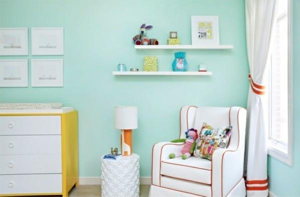 couleur design chambre d'enfant couleurs mur couleur vert menthe étagère murale fauteuil commode