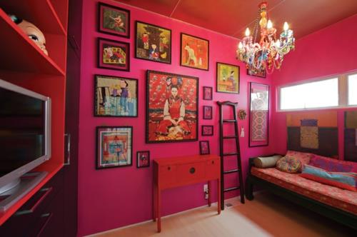 elegancki kolor w domu różowe obrazy żyrandol ścienny orient