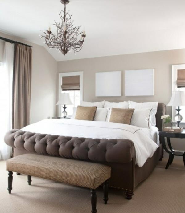 kolorystyka sypialnia beż brąz neutralna kolorystyka łóżko tapicerowane brąz