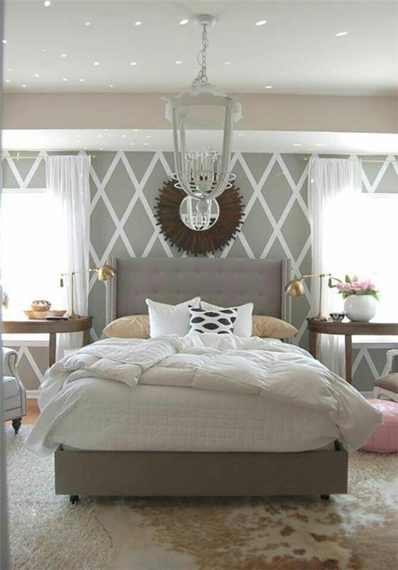 kolorystyka sypialnia beż szary neutralna ziemia kolorystyka łóżko tapicerowane