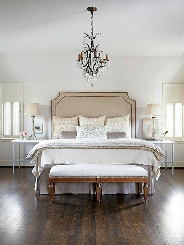 kolorystyka sypialni beż biały neutralna kolorystyka wezgłowie łóżka tapicerowanego