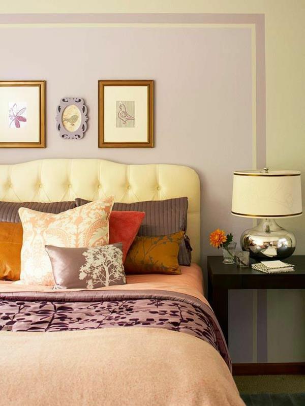 kolorowa dekoracja sypialni pomysły na kolor pastelowe kolory fioletowa farba ścienna dekoracja ścienna