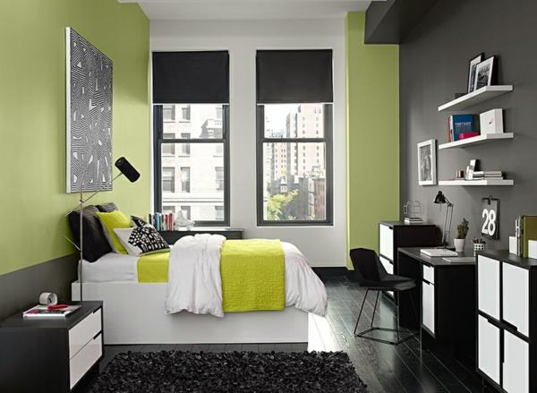 kolorystyka sypialnia pomysły na kolory kolor ścian oliwkowo-zielony pościel zielony żółty
