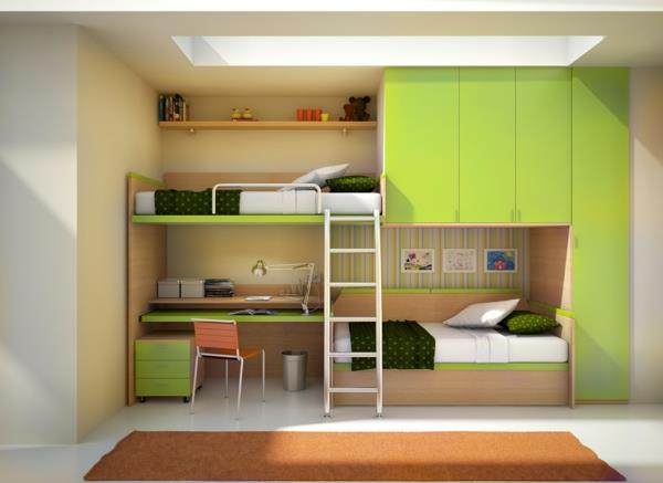 Idée de couleur pour salon chambre d'enfant vert pomme lit superposé