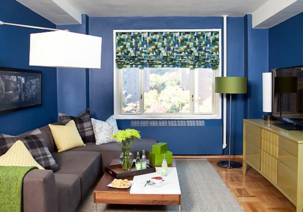Idée de couleur salon mur bleu