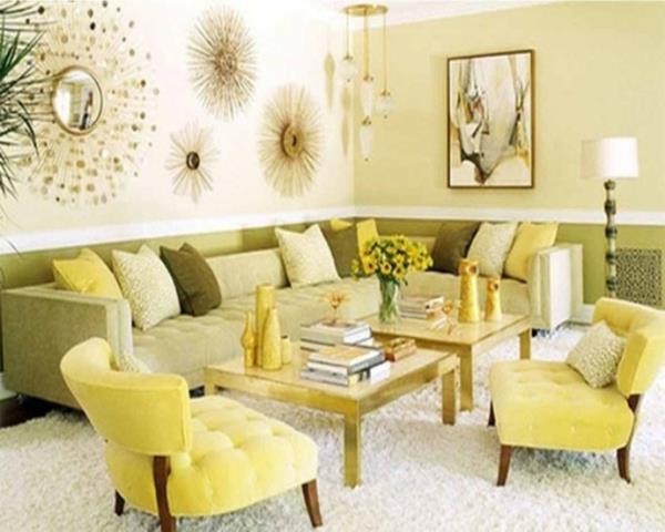 idées de couleurs salon meubles jaune-vert