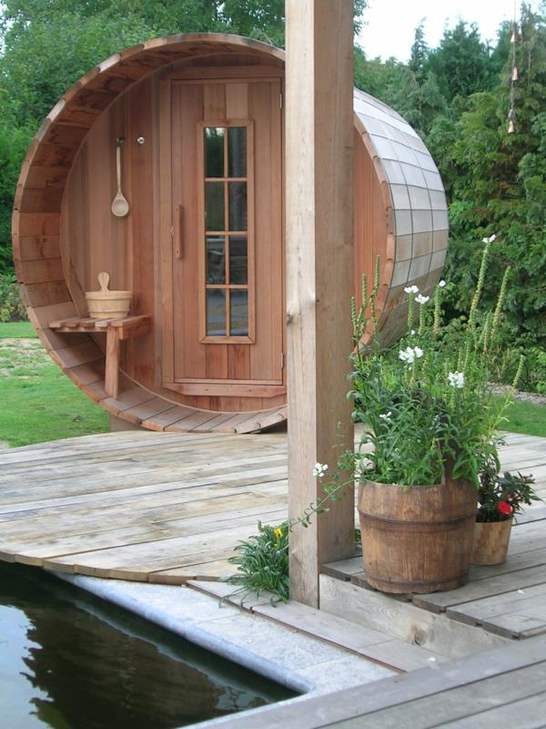 projekt ogrodu w beczce w saunie