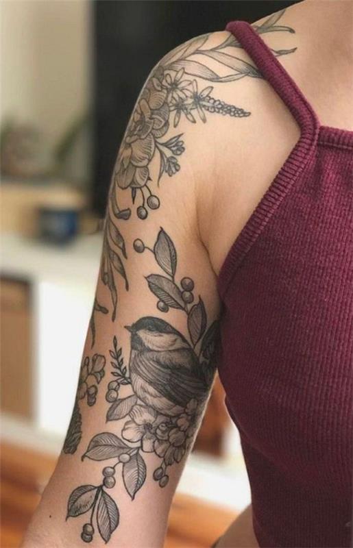 Idées de tatouage de manchon de bras de fleur floral noir Girly pour les femmes en taille 1000 X 1555