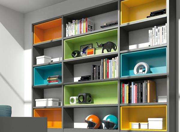 idées feng shui étagères livres mur coloré