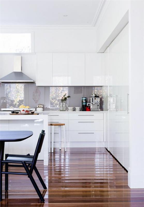 Carrelage miroir verre brillant cuisine mur arrière protection anti-éclaboussures cuisine moderne blanc