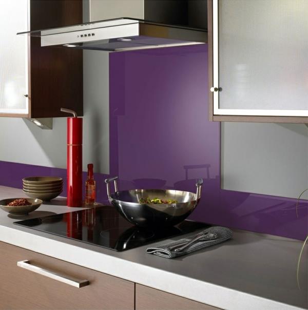 Carrelage miroir cuisine verre cuisine mur arrière protection anti-éclaboussures mur verre cuisine violet