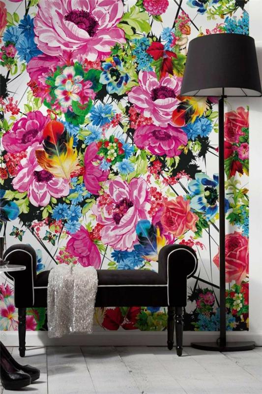 tapeta w kwiaty piękny projekt ściany salon