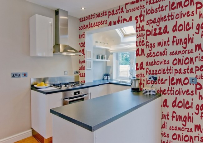 تصميم مطبخ فريد من نوعه مع ورق حائط للصور