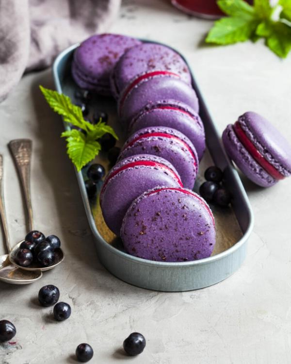 macarons français menthe myrtilles