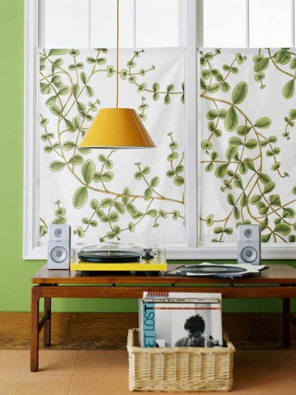 rideaux idées motif floral mur couleur vert