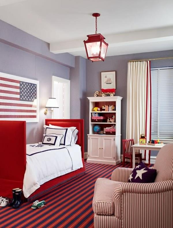 zasłony w stylu amerykańskim pokój dziecięcy w kolorze czerwonym niebieskim nautical