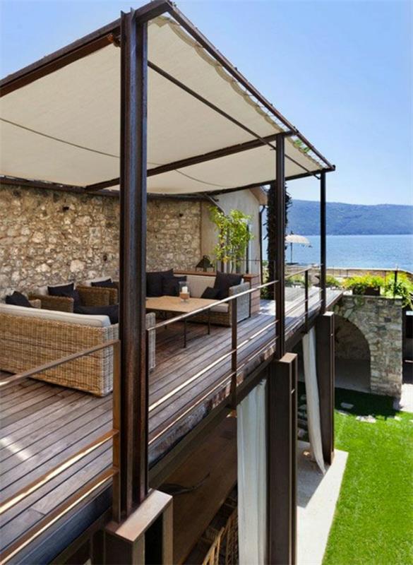 pergola de jardin en métal couverture de terrasse écran de confidentialité idées de terrasse meubles de jardin en rotin