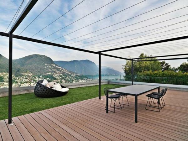 pergola de jardin métal parquet terrasse toiture salon de jardin