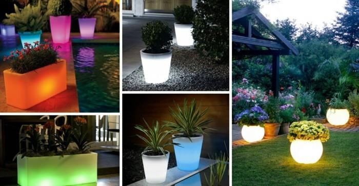 pomysły na oświetlenie ogrodowe słoneczne kolorowe lampy ogrodowe