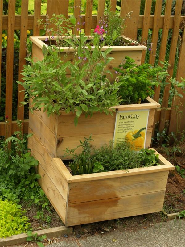 boîtes en bois de conception de jardin plantant des légumes en couches