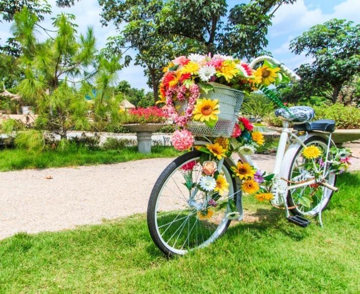 pomysły na projekt ogrodu udekoruj rower kwiatami i użyj go jako pojemnika na rośliny