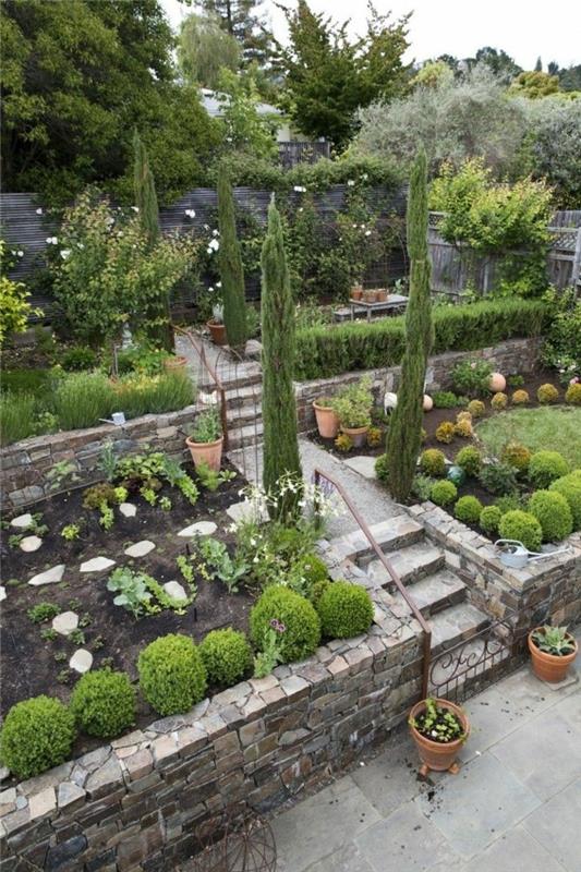 pomysły na projektowanie ogrodów schody ogrodowe rośliny ogrodowe i kamienie