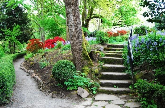 pomysły na projekt ogrodu piękny ogród ze schodami ogrodowymi i roślinami