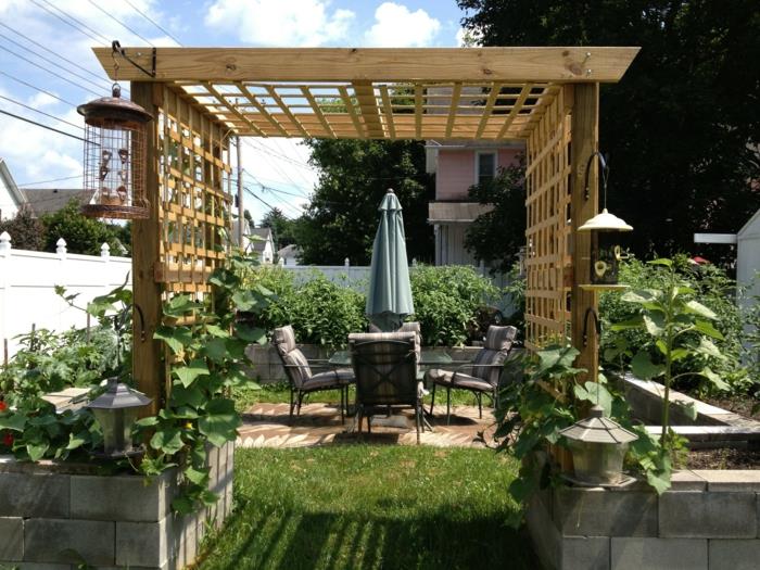 idées de jardin pergola ensemble de meubles de jardin de jardin coussins de jardin à rayures décoration de jardin