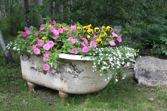 idées de jardin à faire soi-même pots de fleurs baignoire ancienne