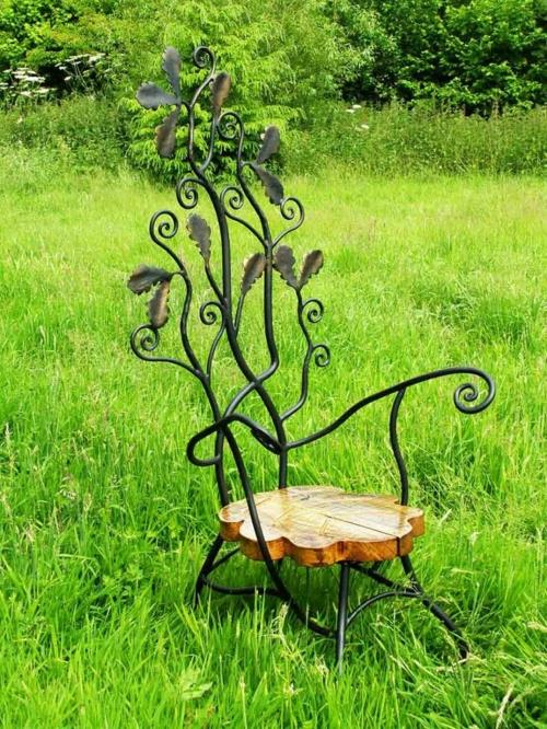idées de meubles de jardin chaise artistique dossier siège en bois