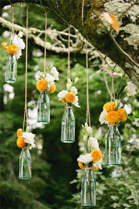 dekoracje na przyjęcie w ogrodzie pomysły zrób to sam butelki kwiaty