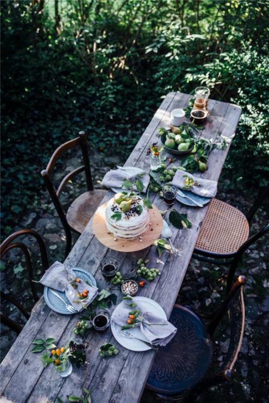 dekoracje na przyjęcie ogrodowe pomysły na dekorację stołu zielony świeży rustykalny stół ogrodowy