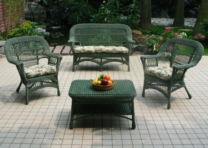 fotel ogrodowy rattan zielony meble z wikliny zestaw mebli ogrodowych