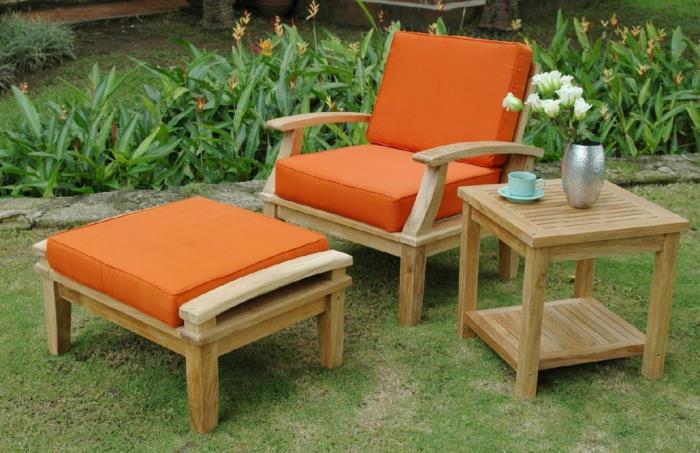 stół ogrodowy drewniany stół końcowy fotel stołek pomarańczowy