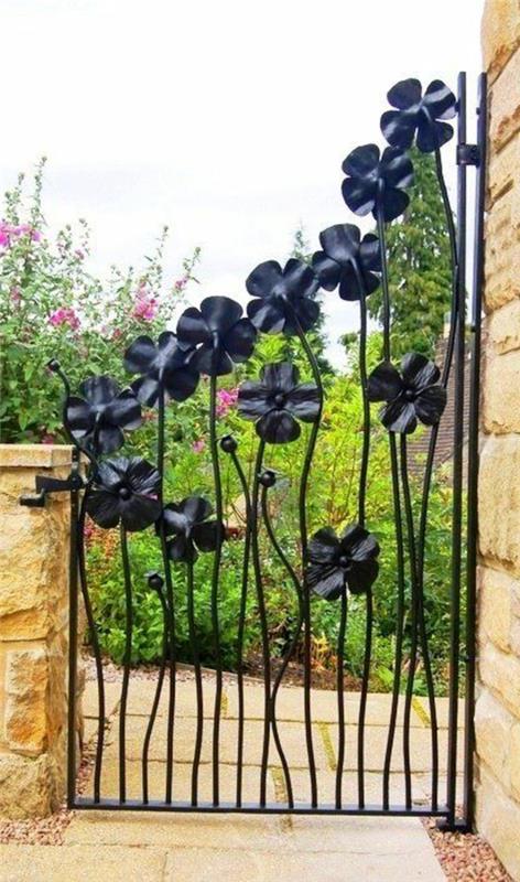 drzwi ogrodowe wspaniały design eleganckie motywy kwiatowe czarne