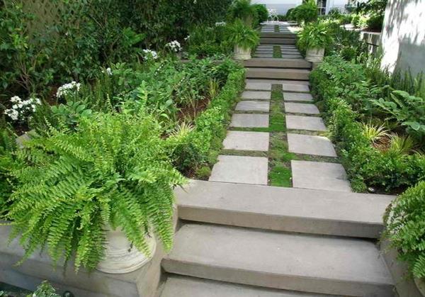 escalier de jardin pierre bois aménagement jardin idée béton