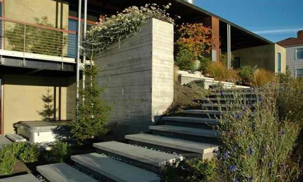 jardin escaliers pierre bois aménagement paysager jardin béton