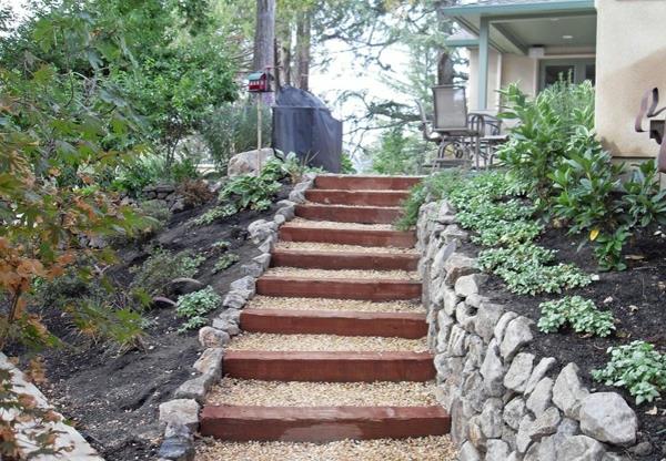 jardin escaliers pierre bois aménagement paysager jardin