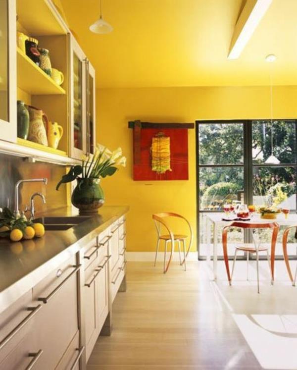 żółte ściany kuchnia jadalnia projekt rażące jasne niuanse