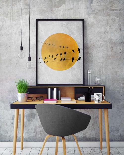 accents jaunes dans le bureau à domicile inspiration bureau décor simple chaise pot avec herbe verte
