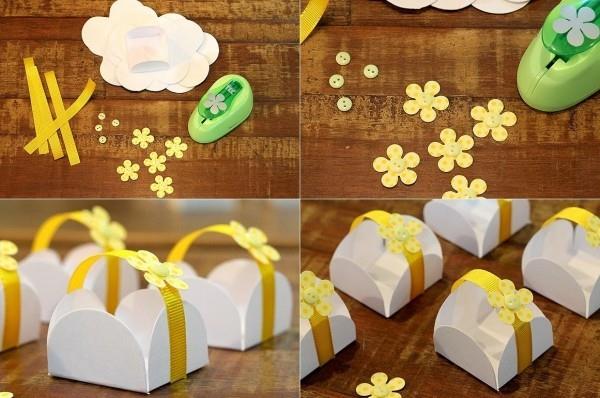 rubans jaunes et papier d'emballage de fleurs