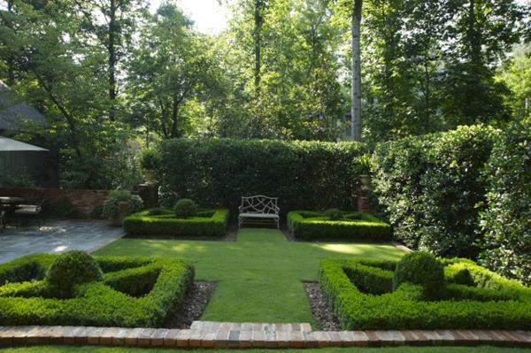 układ geometryczny projekt ogrodu ławka ogrodowa miejsce do siedzenia